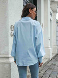 Collared Neck Dropped Shoulder Buttoned Shirt - Trendsi - Flyclothing LLC