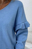 V-Neck Ruffle Trim Long Sleeve Sweater - Trendsi - Flyclothing LLC