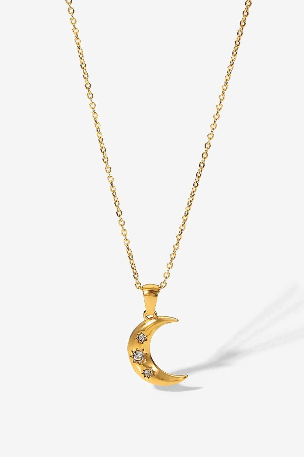 18K Gold Plated Inlaid Zircon Moon Pendant Necklace - Trendsi - Flyclothing LLC