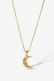 18K Gold Plated Inlaid Zircon Moon Pendant Necklace - Trendsi - Flyclothing LLC