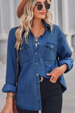 Collared Neck Dropped Shoulder Denim Top - Trendsi - Flyclothing LLC