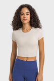 Round Neck Short Sleeve Cropped Sports T-Shirt - Trendsi - Flyclothing LLC