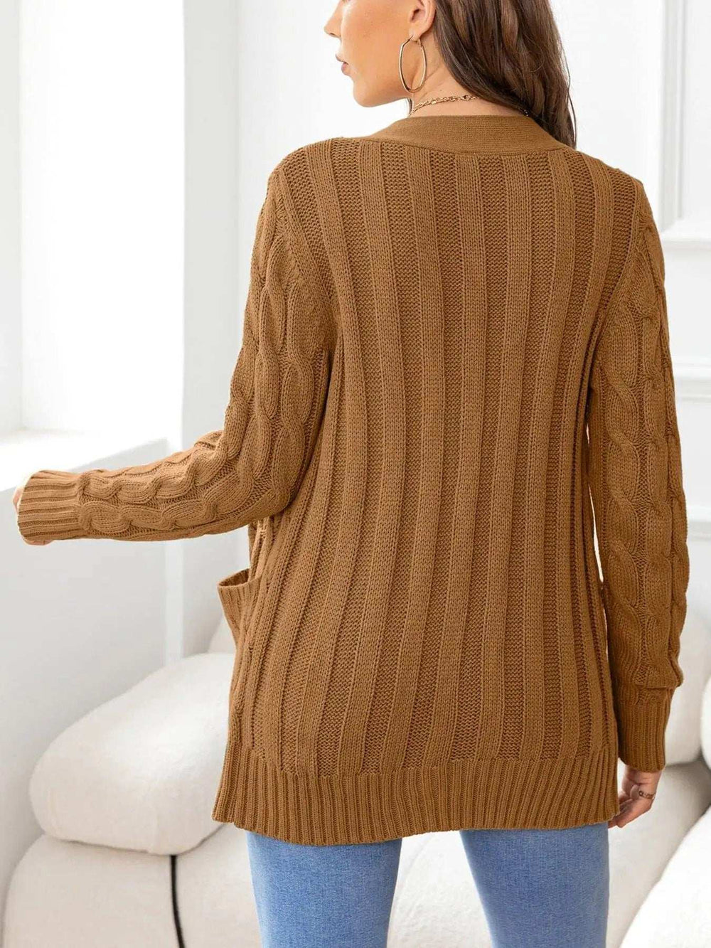 Button Down Cable-Knit Cardigan - Trendsi - Flyclothing LLC