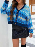 Geometric Button Up Dropped Shoulder Cardigan - Trendsi - Flyclothing LLC