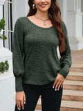 Ribbed Round Neck Lantern Sleeve Knit Top - Trendsi - Flyclothing LLC