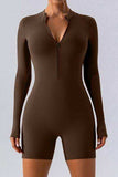 Half Zip Long Sleeve Active Romper - Trendsi - Flyclothing LLC
