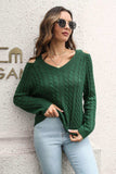 Cold Shoulder V-Neck Cable-Knit Pullover Sweater - Trendsi - Flyclothing LLC