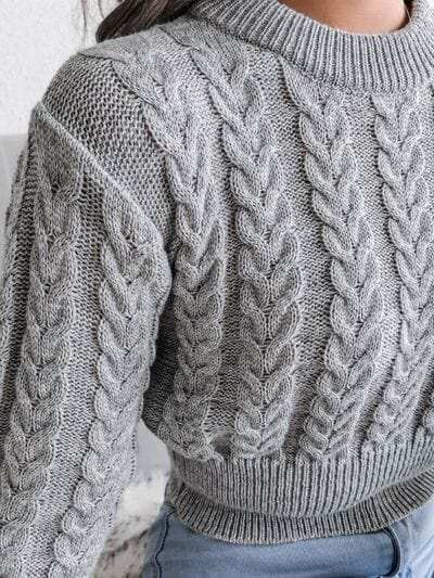 Cable-Knit Round Neck Sweater - Trendsi - Flyclothing LLC