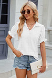 Eyelet Johnny Collar Short Sleeve Blouse - Trendsi - Flyclothing LLC