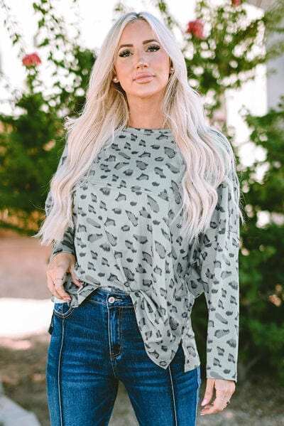 Leopard Round Neck Long Sleeve T-Shirt - Trendsi - Flyclothing LLC