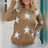 Star Pattern Round Neck Sweater - Trendsi - Flyclothing LLC
