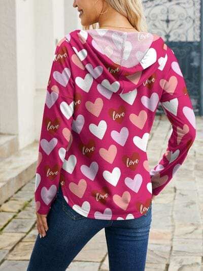 Heart Drawstring Dropped Shoulder Hoodie - Trendsi - Flyclothing LLC