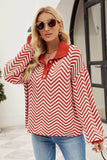 Striped Collared Neck Buttoned Pullover Sweater - Trendsi - Flyclothing LLC