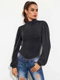Backless Tie-Waist Turtleneck Lantern Sleeve Bodysuit - Trendsi - Flyclothing LLC