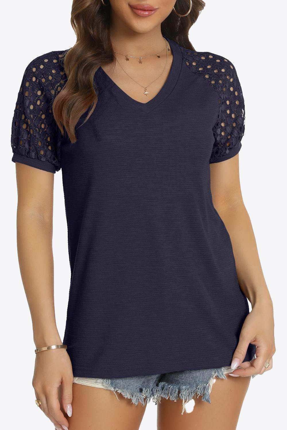 Short Sleeve V-Neck Tee - Trendsi - Flyclothing LLC