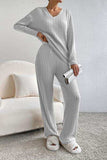 Ribbed V-Neck Top and Pants Lounge Set - Trendsi - Flyclothing LLC