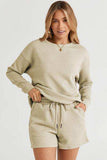 Double Take Full Size Texture Long Sleeve Top and Drawstring Shorts Set - Trendsi - Flyclothing LLC