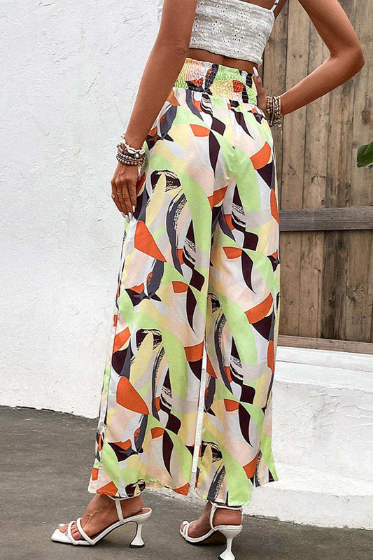 Printed Smocked Waist Wide Leg Pants - Trendsi - Flyclothing LLC