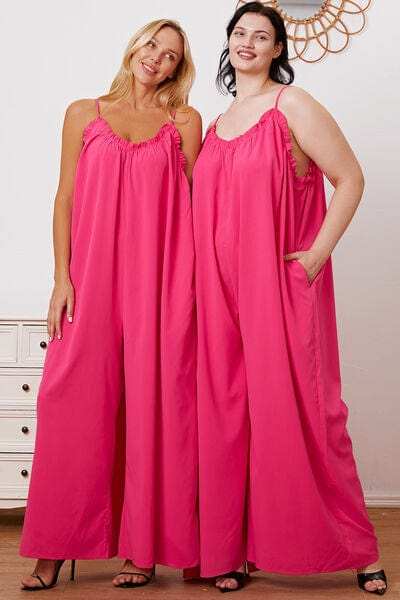 Full Size Ruffle Trim Tie Back Cami Jumpsuit with Pockets - Trendsi - Flyclothing LLC