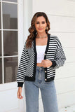 Button-Down Stripe & Plaid Contrast Pattern Cardigan - Trendsi - Flyclothing LLC