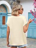 V-Neck Cuffed Blouse - Trendsi - Flyclothing LLC