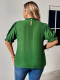 Plus Size Round Neck Flounce Sleeve Blouse - Trendsi - Flyclothing LLC