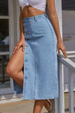 Button Fly Split Denim Skirt - Trendsi - Flyclothing LLC