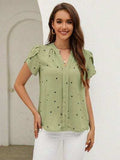 Heart Print Notched Petal Sleeve Blouse - Trendsi - Flyclothing LLC