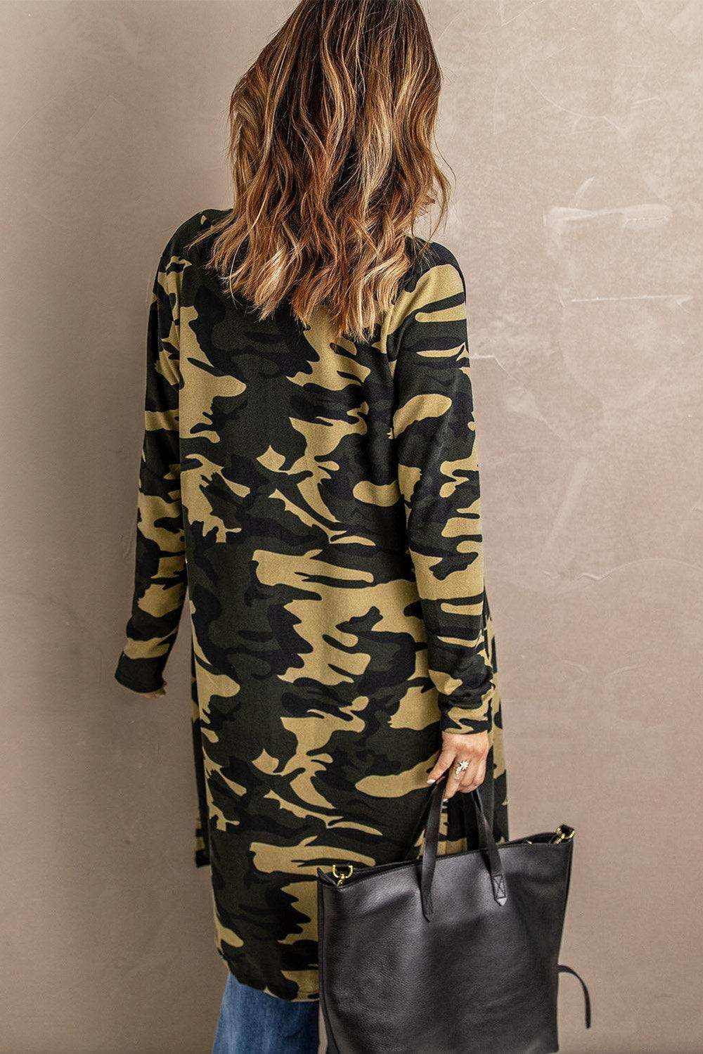 Printed Open Front Longline Cardigan - Trendsi - Flyclothing LLC