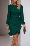 Ruched Ruffled Balloon Sleeve Mini Dress - Trendsi - Flyclothing LLC