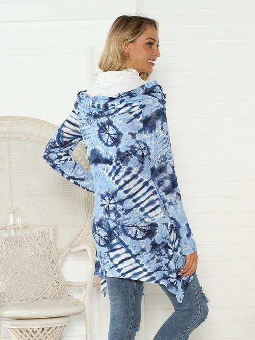 Printed Raglan Sleeve Mock Neck T-Shirt - Trendsi - Flyclothing LLC