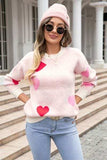Heart Round Neck Droppped Shoulder Sweater - Trendsi - Flyclothing LLC