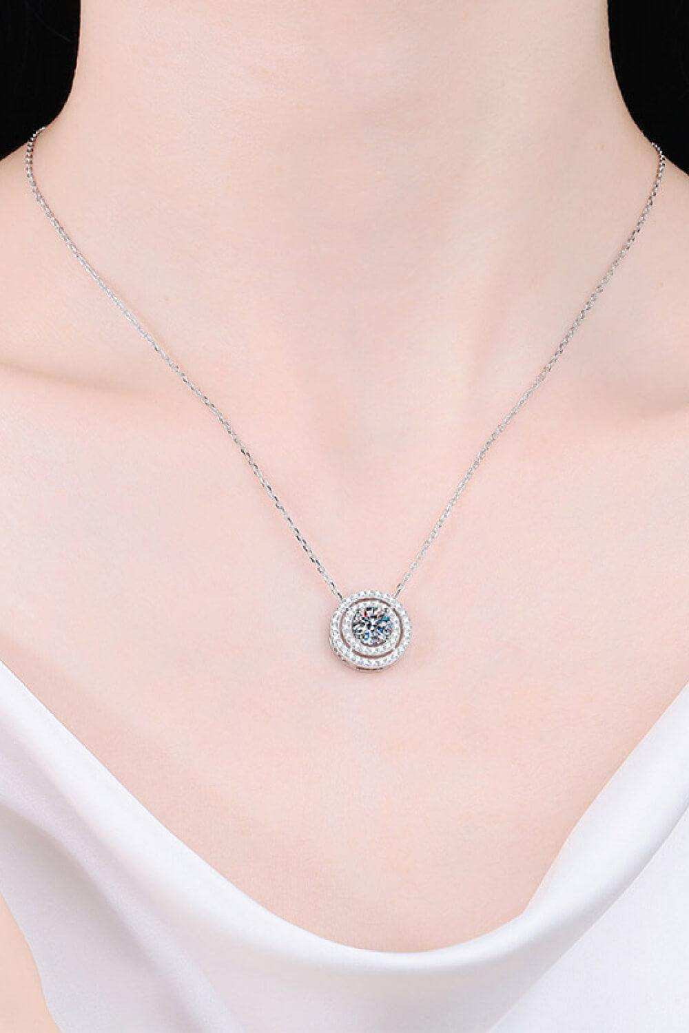Moissanite Round Pendant Rhodium-Plated Necklace - Trendsi - Flyclothing LLC