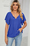 Eyelet Tie Neck Flutter Sleeve Blouse - Trendsi - Flyclothing LLC