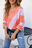 Color Block Ribbed Round Neck Sweater - Trendsi - Flyclothing LLC