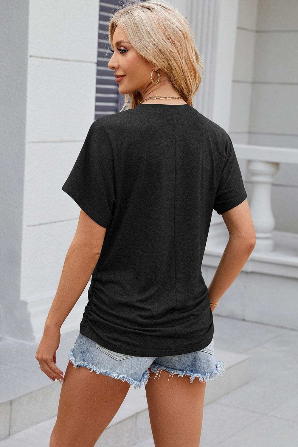 Round Neck Flutter Sleeve T-Shirt - Trendsi - Flyclothing LLC