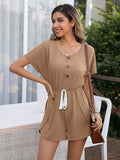 Decorative Button Round Neck Short Sleeve Romper - Trendsi - Flyclothing LLC