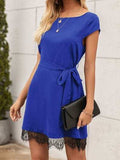 Lace Detail Tied Cap Sleeve Mini Dress - Trendsi - Flyclothing LLC