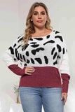 Plus Size Leopard Round Neck Long Sleeve Sweater - Trendsi - Flyclothing LLC