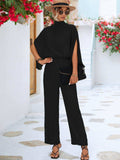 Tie Back Mock Neck Split Sleeve Jumpsuit - Trendsi - Flyclothing LLC