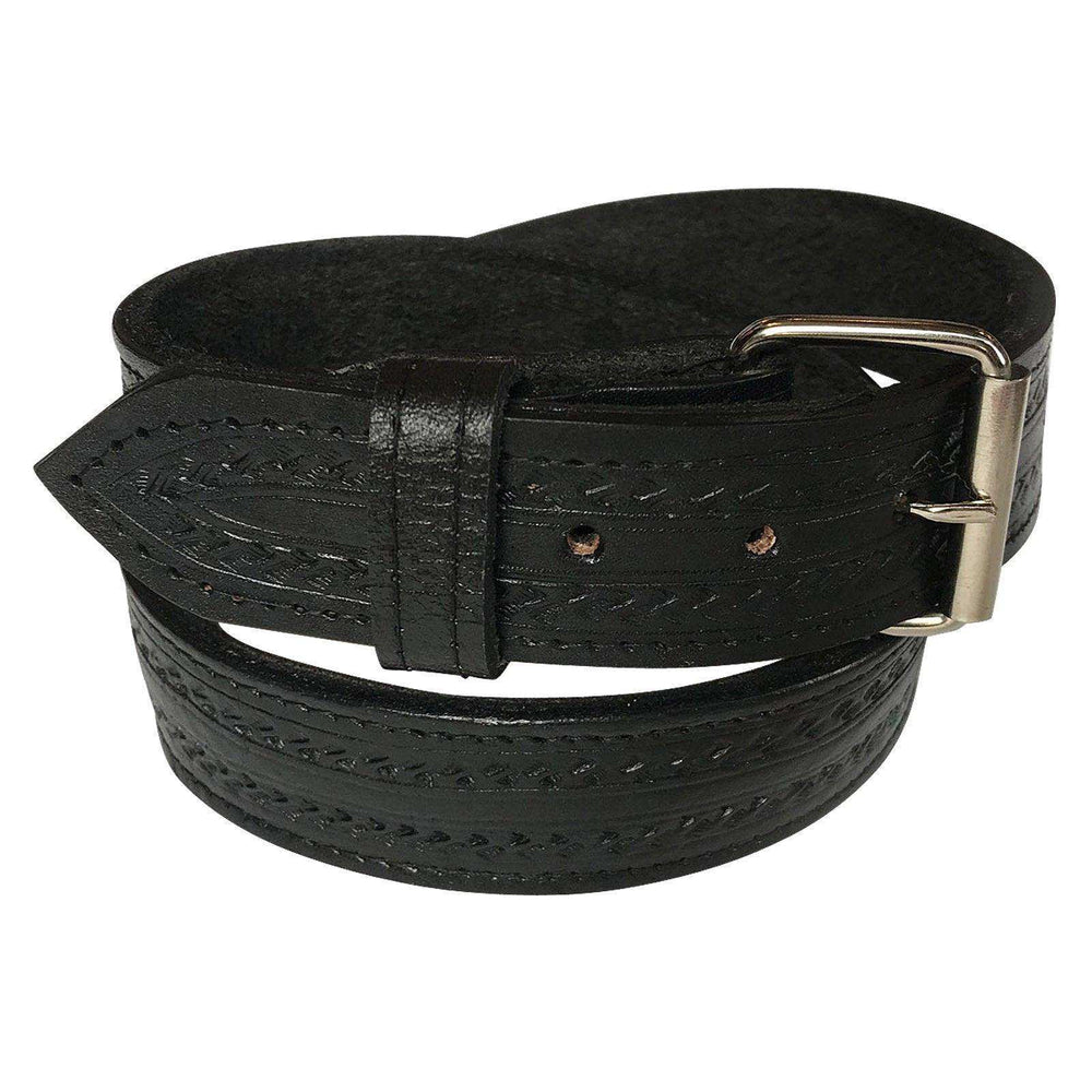 Black Tooled Check Pattern Genuine Leather Western Belt - Rockmount Clothing - Flyclothing LLC