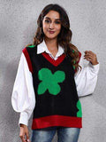Four Leaf Clover V-Neck Sweater Vest - Trendsi - Flyclothing LLC