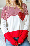 Striped Heart Sequin Long Sleeve T-Shirt - Trendsi - Flyclothing LLC