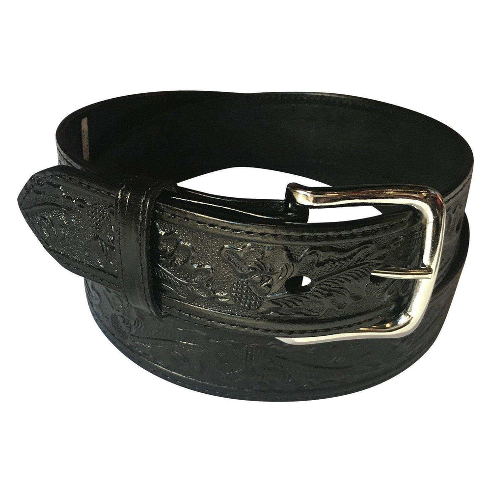 Tooled Floral Genuine Leather Western Belt (Black or Brown) - Rockmount Clothing - Flyclothing LLC