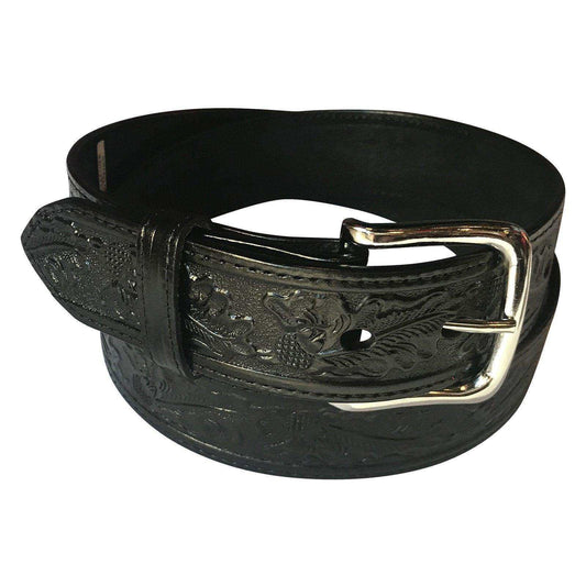 Tooled Floral Genuine Leather Western Belt (Black or Brown) - Rockmount Clothing - Flyclothing LLC