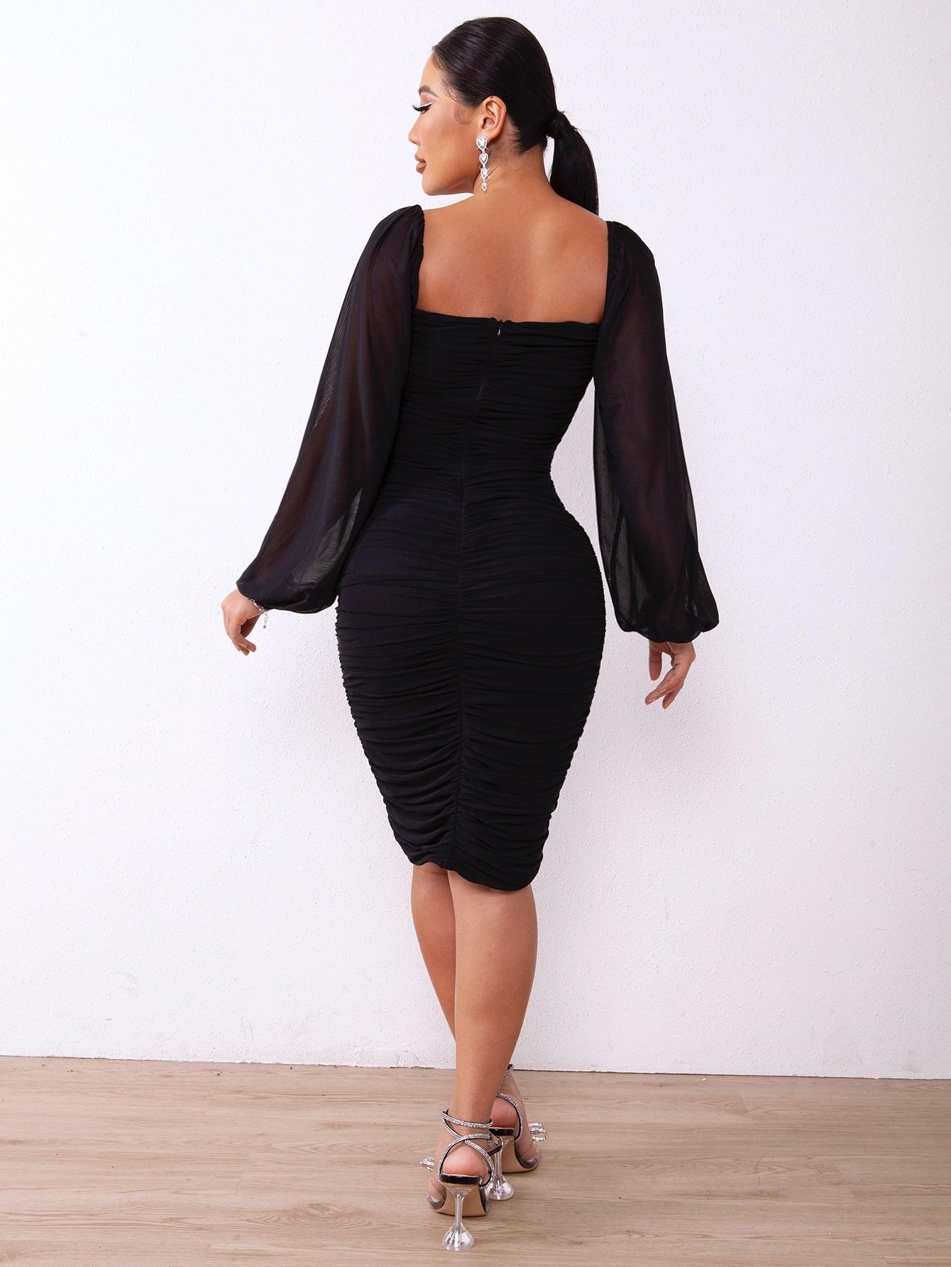 Zip-Back Ruched Bodycon Dress - Flyclothing LLC