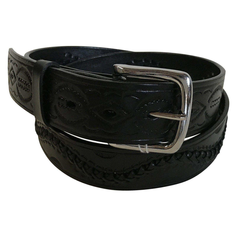 Laced & Tooled Black Genuine Leather Western Belt - Rockmount Clothing - Flyclothing LLC