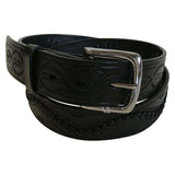 Laced & Tooled Black Genuine Leather Western Belt - Rockmount Clothing - Flyclothing LLC