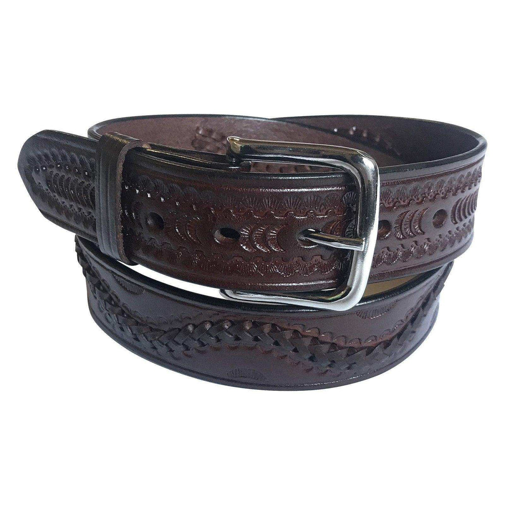 Laced & Tooled Brown Genuine Leather Western Belt - Rockmount Clothing - Flyclothing LLC