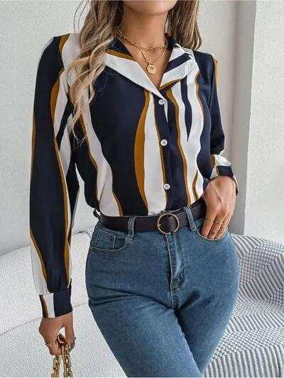 Printed Button Up Long Sleeve Shirt - Trendsi - Flyclothing LLC